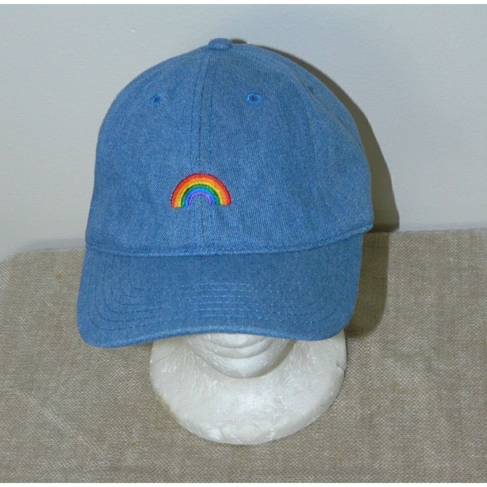 Hat Blue‎ Denim Baseball Cap Rainbow PRIDE Unisex Embroidered Adjustable